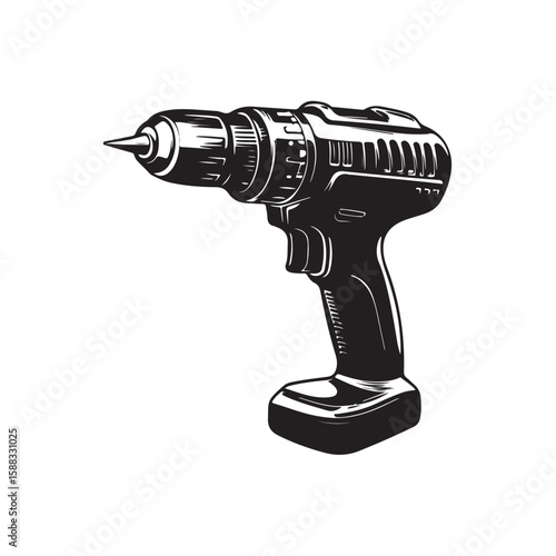 Drill silhouette, Drill silhouette vector illustration with white background, electric drill machine silhouette vector illustration, Electric drill in a minimalist style on a white background