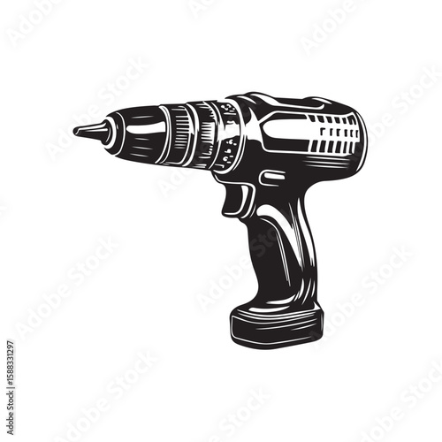 Drill silhouette, Drill silhouette vector illustration with white background, electric drill machine silhouette vector illustration, Electric drill in a minimalist style on a white background