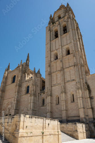 Rear facade of the Cathedral de Santa Maria de Segovia in the historic city of Segovia, Castilla y Leon, Spain.