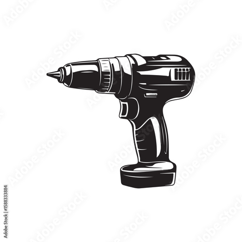 Drill silhouette, Drill silhouette vector illustration with white background, electric drill machine silhouette vector illustration, Electric drill in a minimalist style on a white background