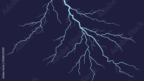 Photo of a powerful lightning strike illuminates a dark night sky during a storm