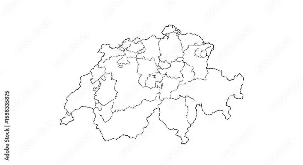 Fototapeta premium Switzerland Outline Map Vector Geographic Borders, Regions, and Administrative Divisions Illustration