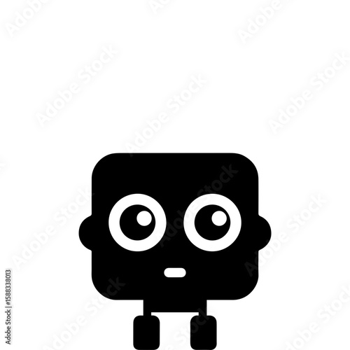 a square-headed robot with black and white blinking eyes without shadows