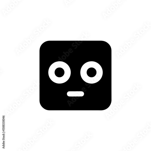 a square-headed robot with black and white blinking eyes without shadows