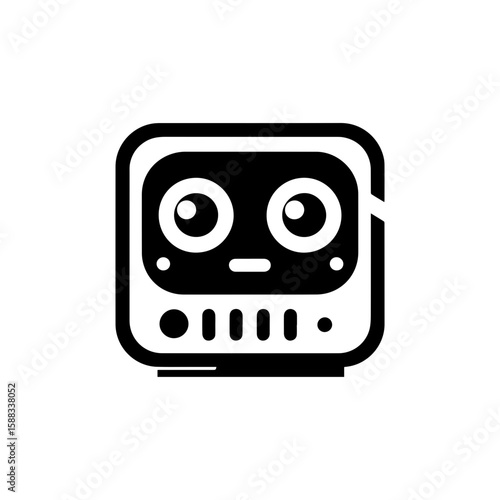 a square-headed robot with black and white blinking eyes without shadows