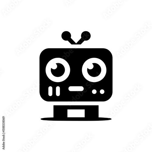 a square-headed robot with black and white blinking eyes without shadows