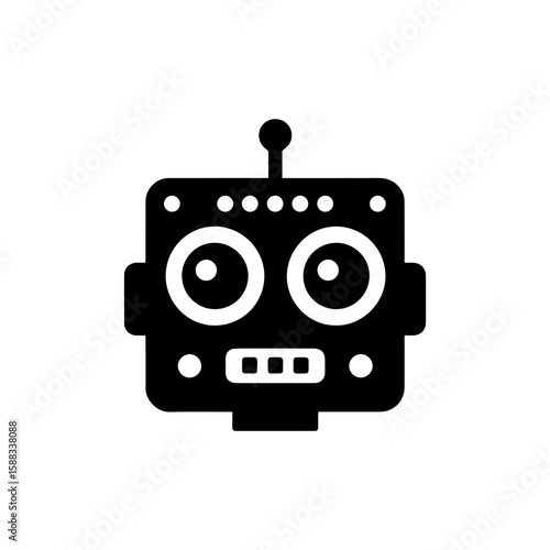 a square-headed robot with black and white blinking eyes without shadows