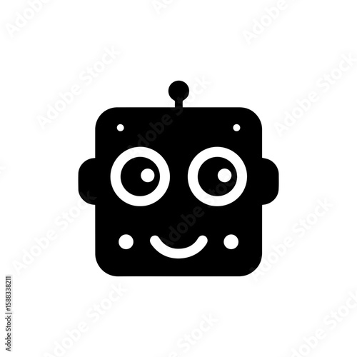 a square-headed robot with black and white blinking eyes without shadows