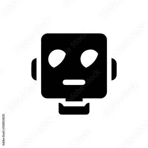 a square-headed robot with black and white blinking eyes without shadows