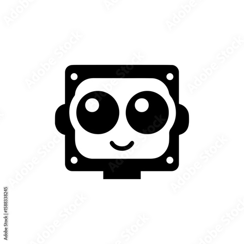 a square-headed robot with black and white blinking eyes without shadows