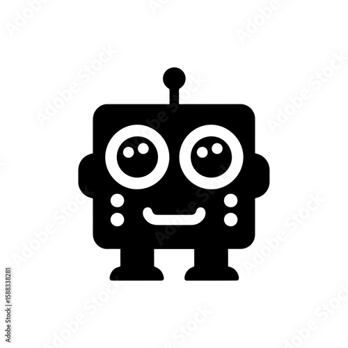 a square-headed robot with black and white blinking eyes without shadows