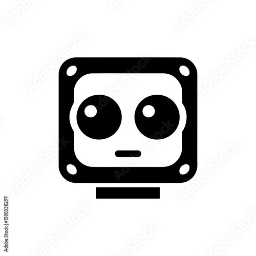 a square-headed robot with black and white blinking eyes without shadows