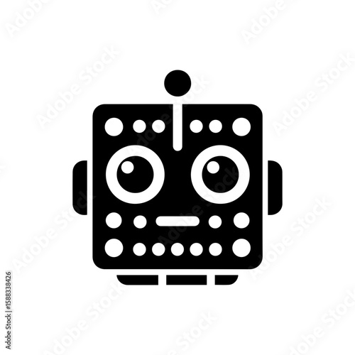 a square-headed robot with black and white blinking eyes without shadows