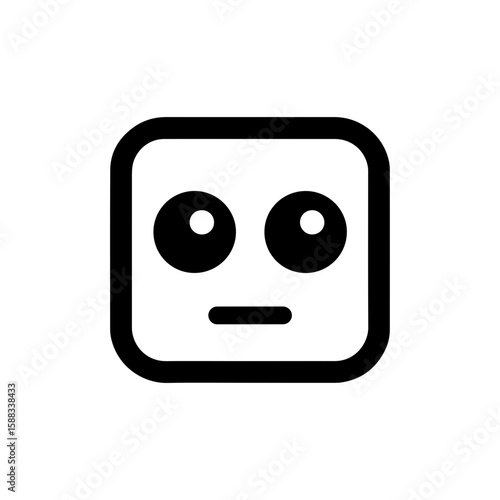 a square-headed robot with black and white blinking eyes without shadows