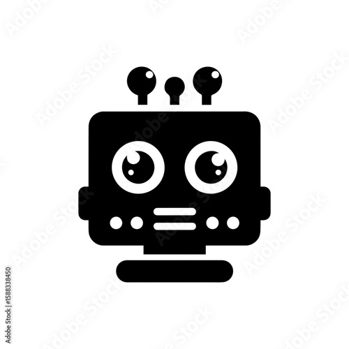 a square-headed robot with black and white blinking eyes without shadows