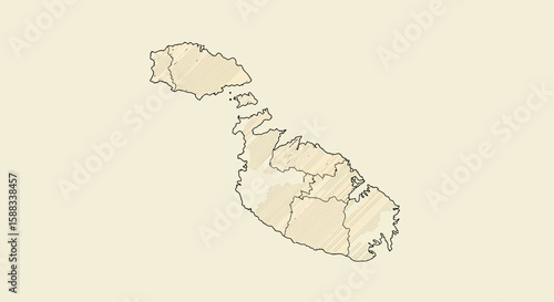 Detailed Outline of Malta Archipelago A Map Illustration for Geography Enthusiasts and Travel Planners
