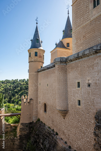 Close up view of the towers of the Alcazar in Segovia.