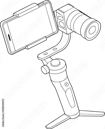 Minimalist graphic featuring a smartphone and gimbal stabilizer setup
