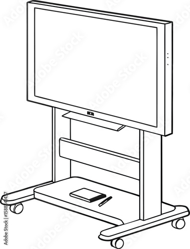 Modern interactive whiteboard design element on a stand with wheels