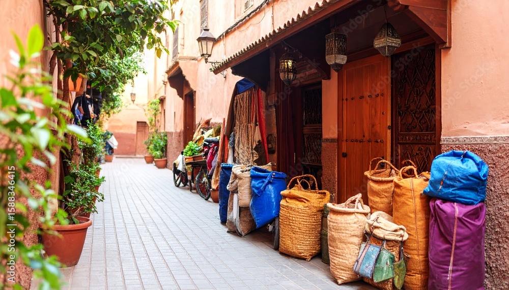 Obraz premium Exploring the Ancient Medina, A Captivating Street Scene in Marrakech Morocco