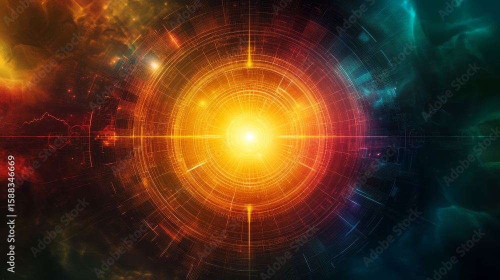 Obraz premium Abstract circular cosmic background with radiant light and vibrant colors