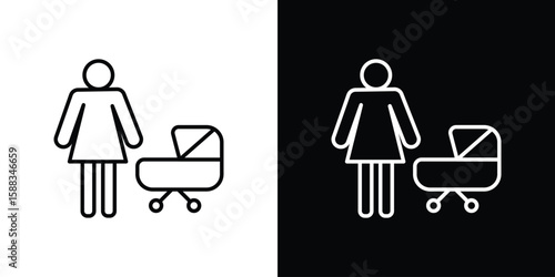 Woman with Baby Stroller icon. Thin linear web icons