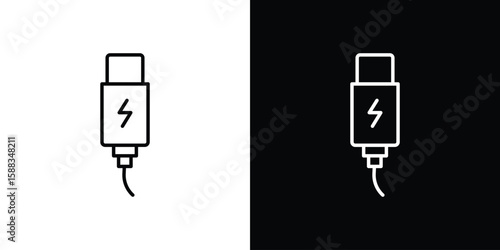 USB type c icon. Thin linear web icons