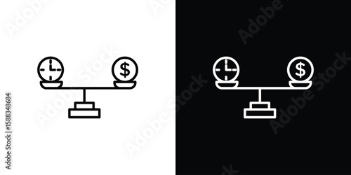 Time and money compare scale icon. Thin linear web icons