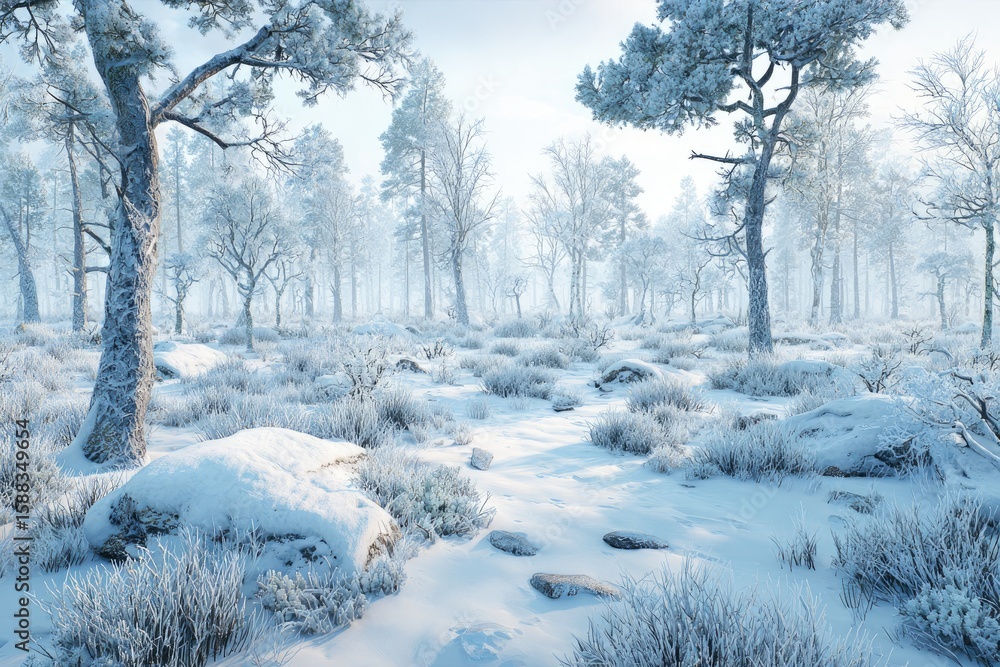 Obraz premium Snowy winter forest scene
