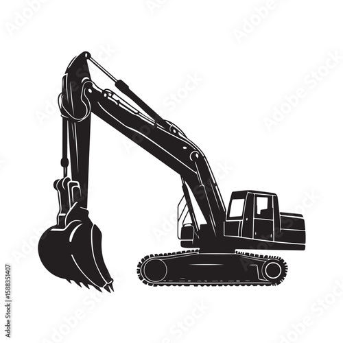 Mini Excavator silhouette, Creative excavator illustration, Construction excavator silhouette vector illustration isolated on a white background, 