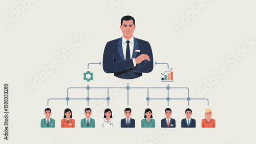 ceo leading hierarchical organizational chart structure, vector illustration for corporate management, leadership hierarchy, and chain of command