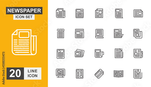Newspaper icon set. Document, media, information, page, reading, advertising and more line icon. Vector illustration.