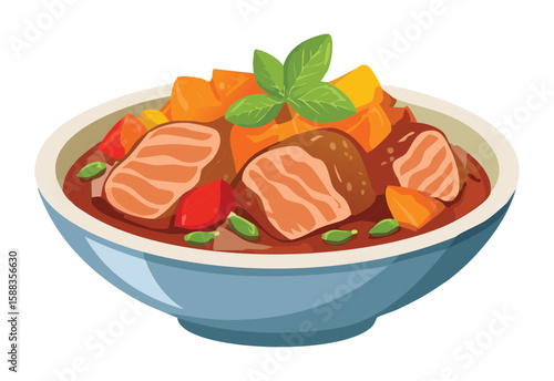 Hearty Braised Meat Vegetables - Vector Illustration