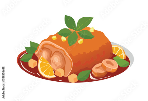Tender Braised Meat Platter - Vector Illustration