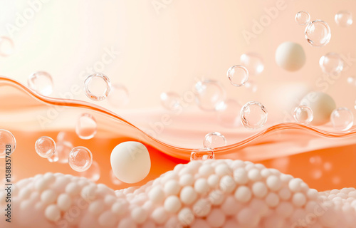 피부층과 수분 입자의 매크로 3D 렌더링
