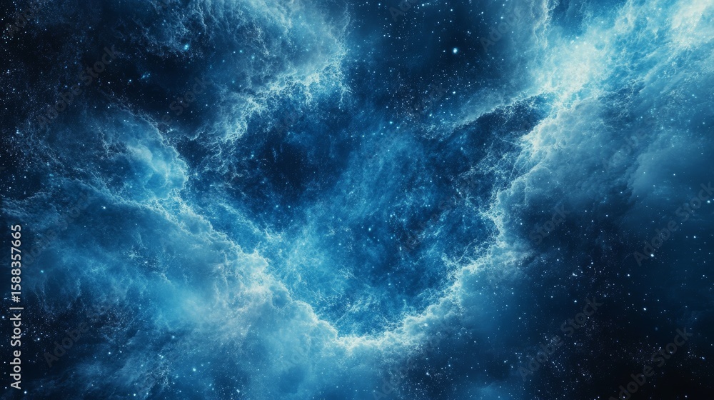 Fototapeta premium Azure Nebula Dreamscape: Celestial Clouds and Glimmering Starfield Exploration