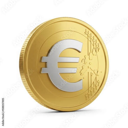 Gold Euro Coin with European Map and Stars currency 1