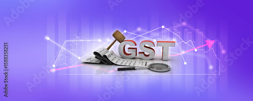3d rendering GST Tax India with business graph
