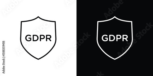 GDPR shield icon. Thin linear web icons