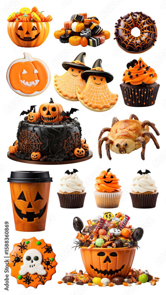 Naklejka premium PNG Halloween treat set, transparent background
