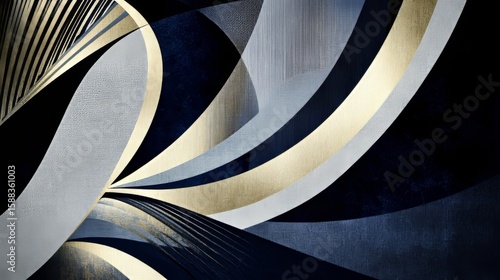 Wallpaper Mural Elegant Abstract Artwork with Gold and Silver Accents on Navy Blue Canvas Torontodigital.ca