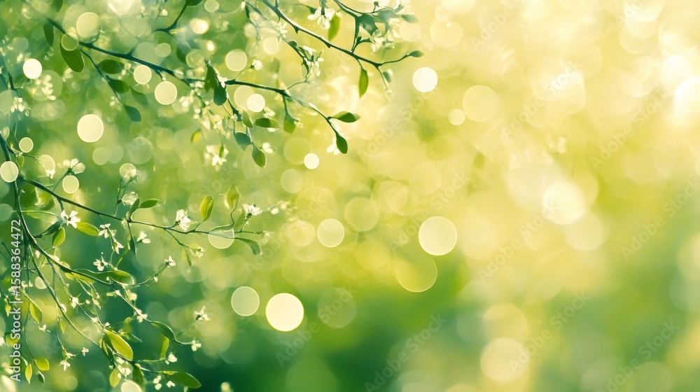 Obraz premium Enchanting Spring, Blossoming Branches in a Dreamy Bokeh Landscape Backdrop