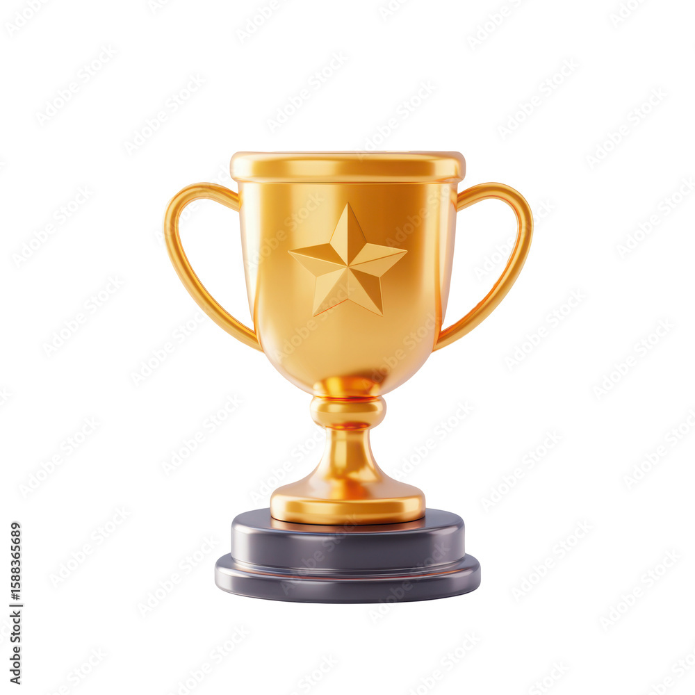 Golden trophy with star emblem on a dark base symbolizing achievement and victory isolated transparent background Golden trophy with star emblem on a dark base symbolizing achievement and victory isolated transparent background