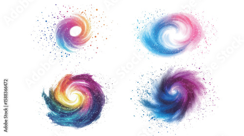 Abstract galaxy background with swirling colorful cosmic clouds and stars, vibrant space-themed vector design featuring dynamic motion, deep space colors, and a dreamy nebula effect