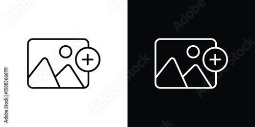 Add photos icon. Thin linear web icons