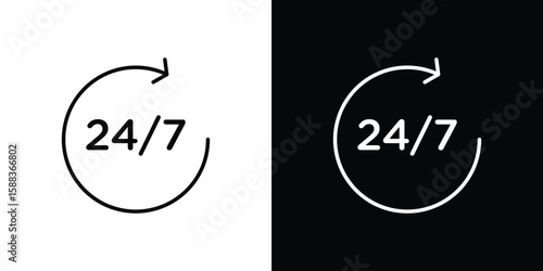 24 7 icon. Thin linear web icons