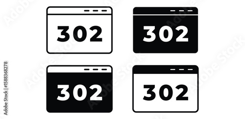 Redirect 302 Icon Showing Web Browser Status Code in Black and White Scheme Vector Design