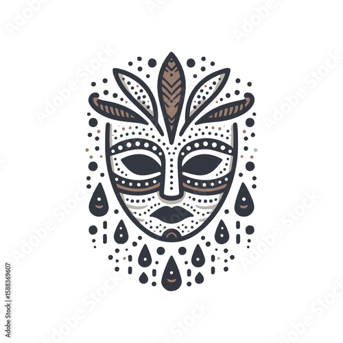 A tribal mask for rain, featuring dotted textures or raindrop forms