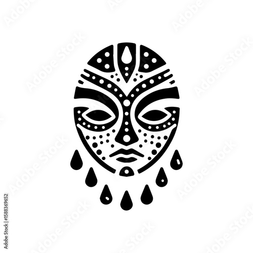 A tribal mask for rain, featuring dotted textures or raindrop forms