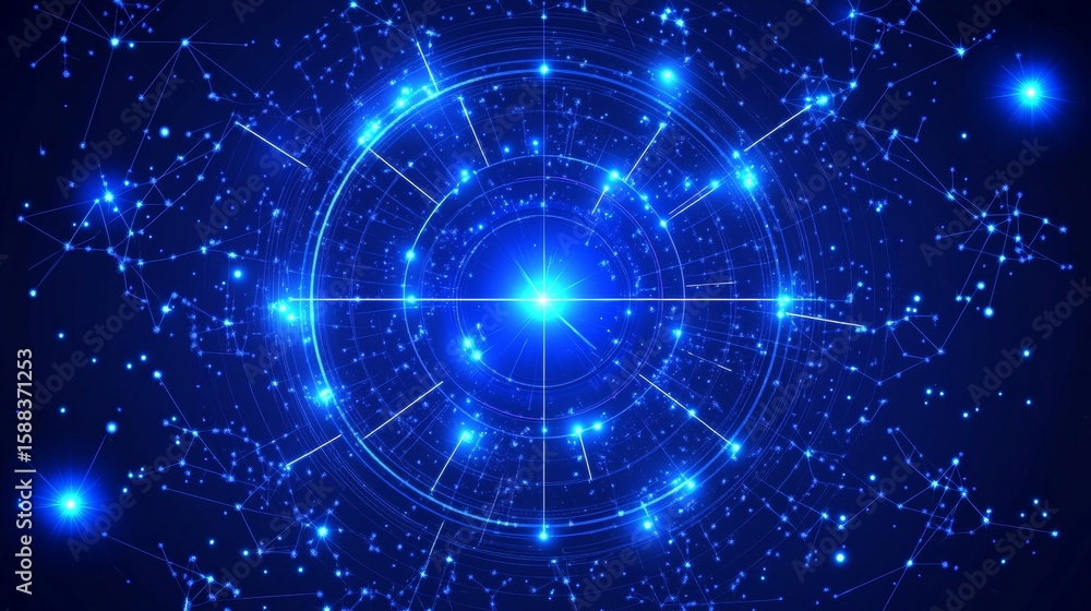 Fototapeta premium Intricate Blue Network, A Futuristic Web of Light and Connection, representing digital connectivity